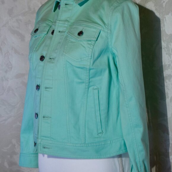 Talbots Women's SP Petite Teal Mint Green Denim Jean Jacket - Picture 5 of 7